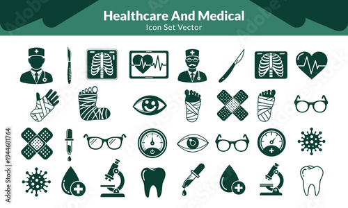 Healthcare and medical icon set in flat vector style