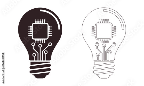 Smart innovation and microprocessor lightbulb icon symbolizing artificial intelligence idea