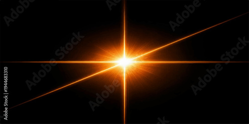 Abstract 3d illustration of a bright orange explosion in black space with glowing sun rays and fiery star motion energy