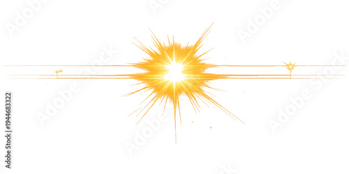 A brilliant abstract explosion of a sun-like star ignites the black night with burning pyrotechnics and fiery sparks for a bright New Year celebration