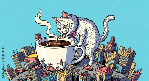 cat with a cup of tea
