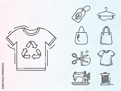 Ecofriendly fashion and recycling clothing icons set isolated