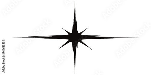 Vector illustration of a black and white star compass rose icon symbolizing north direction for renewable wind energy technology and green power nature travel