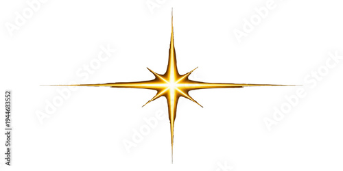 Golden Christmas star decoration and festive seasonal ornament shape isolated on a white background with a glitter sparkle effect