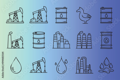 Flat icons set of oil industry and petroleum production elements