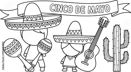 Cinco de mayo celebration with sombrero guitar and maracas
