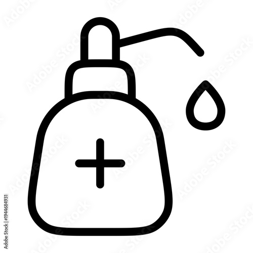 Cleanliness and hygiene icon featuring a dispenser of hand sanitizer with a drop falling