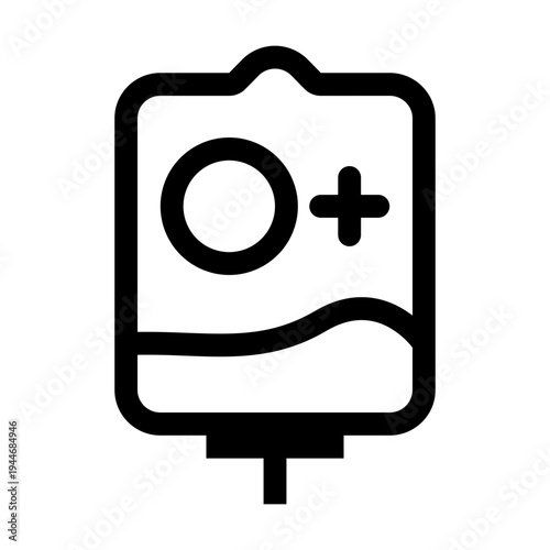 Vector icon of an O+ blood type intravenous bag, symbolizing essential medical transfusions, crucial healthcare support, and the benevolent concept of life-saving donation