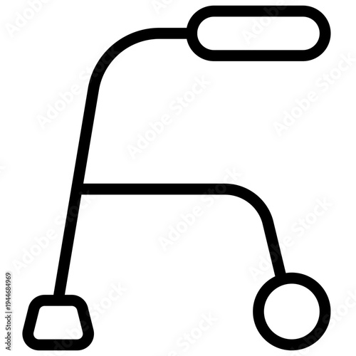 Minimalist black line icon depicting a walking aid, symbolizing support for mobility and independence for individuals requiring assistance with ambulation