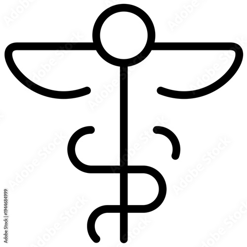 Caduceus symbol icon representing medicine, healthcare, and medical services with a snake entwined around a staff