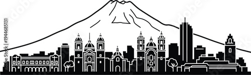 Cinco de mayo celebrations in front of a majestic mexican cityscape with a volcano