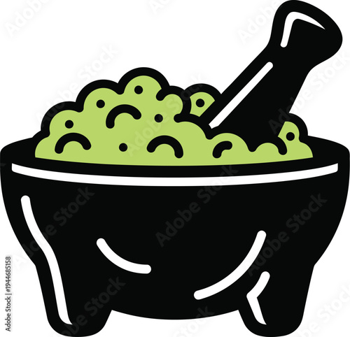 Cinco de mayo guacamole recipe icon with mortar and pestle