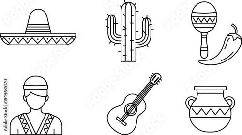 Cinco de mayo celebration icon set mexico independence day symbols