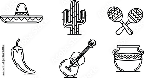 Cinco de mayo celebration icon set mexican fiesta symbols