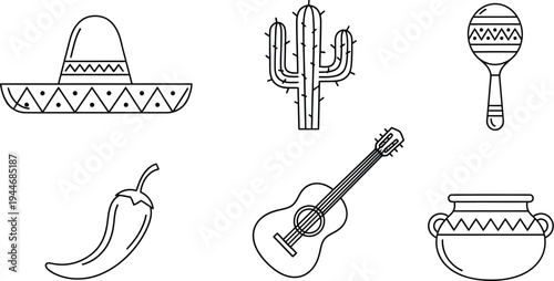 Cinco de mayo celebration icon set mexican fiesta symbols