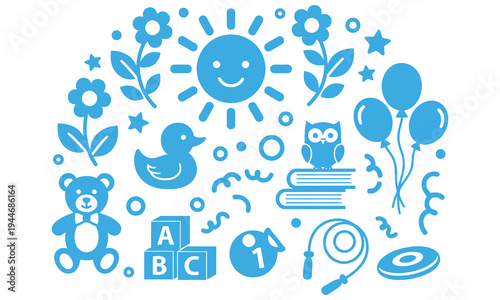 Engaging Child Learning Icons Circular Pattern