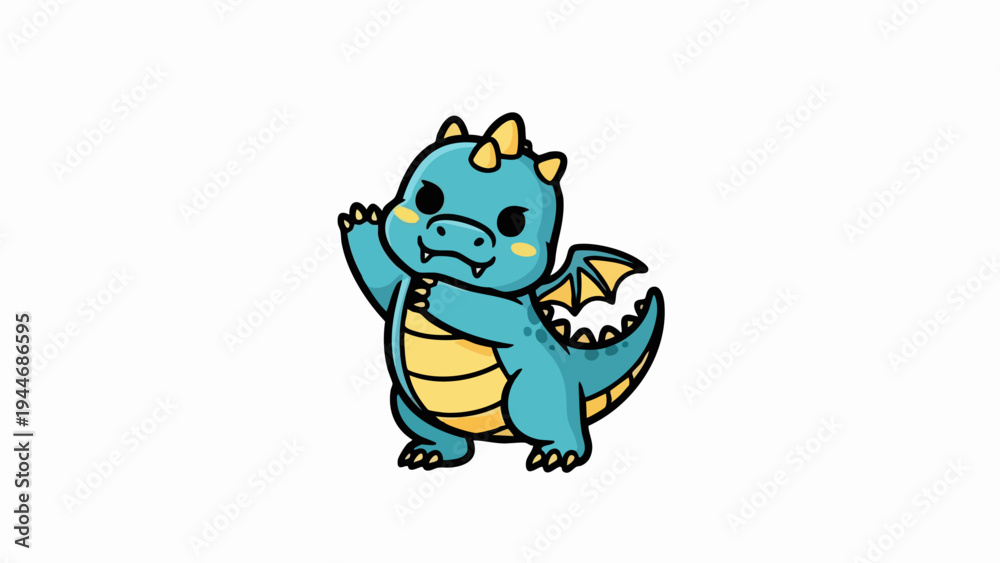 Obraz premium Cute cartoon dragon waving hello with a friendly expression.
