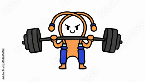 Cartoon character lifting weights demonstrating strength and determination in fitness.