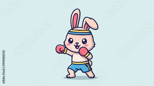 Cartoon Bunny Boxer Ready for a Fight with Boxing Gloves.