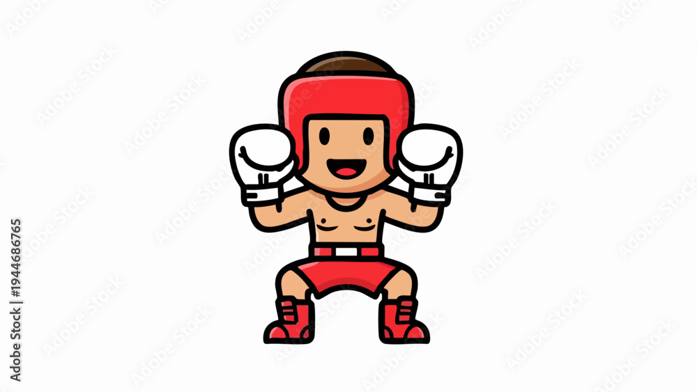 Obraz premium Cartoon Boxer Ready to Fight with Gloves and Headgear.