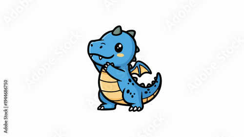 Cute blue baby dragon cartoon character illustration.