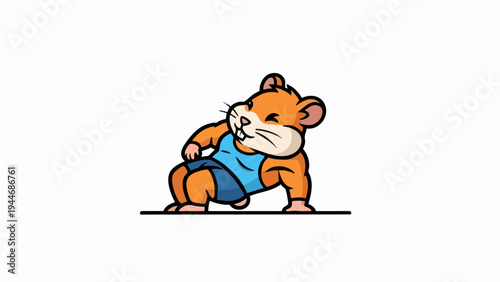 Cartoon Hamster with Muscular Physique Wearing a Blue Tank Top.