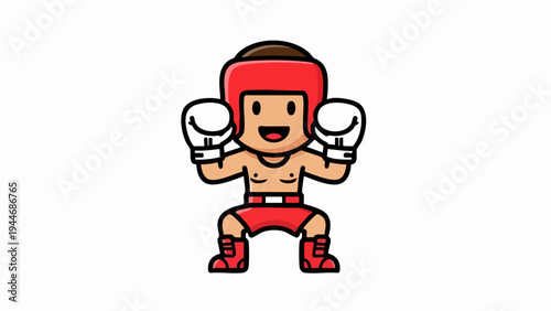 Cartoon Boxer Ready to Fight with Gloves and Headgear.