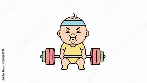 Baby weightlifting with determination and focus on exercise.