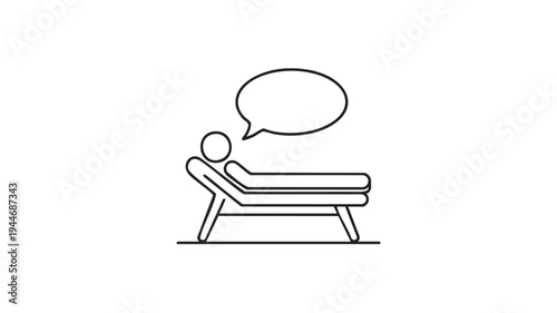 Minimalist thin line of a person on a therapy couch with a speech bubble psychology symbol communication symbol