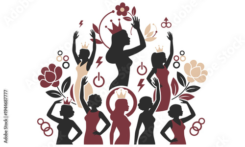 Women celebrating a beauty pageant winner surrounded by floral decorations