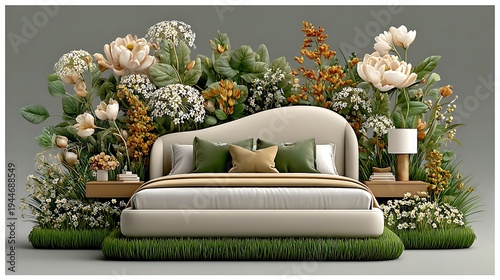 Stylish botanical bed interior high resolution picture
