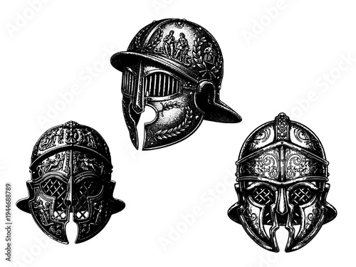 Roman Gladiator Helmet Engraving Illustration