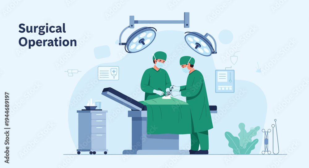 Naklejka premium Surgeons Performing Surgical Operation in Operating Room with Medical Equipment