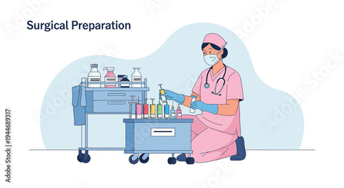 Surgical Preparation: Nurse Arranging Medical Supplies for Operation