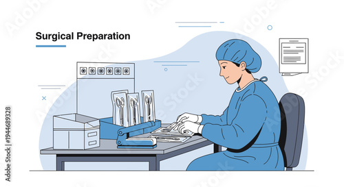 Surgical Preparation: Nurse Arranging Medical Instruments for Operation