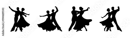 Set of 5 ballroom dance couple silhouettes vector