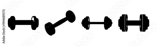Set of 4 black dumbbell icons vector