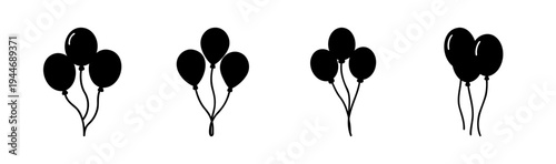 Set of 4 black balloons vector icons