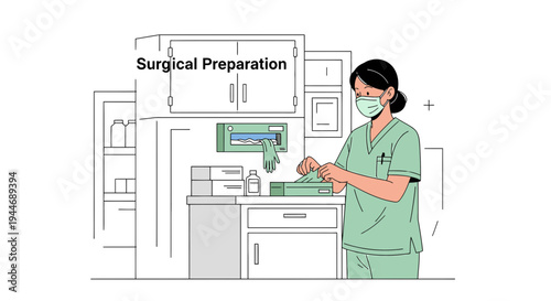 Surgical Preparation: Nurse in Scrubs Prepares Medical Supplies in Operating Room