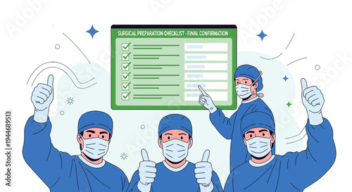 Surgical Team Giving Thumbs Up with Preparation Checklist