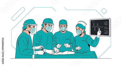 Surgical Team in Operating Room Discussing Medical Scan Before Operation