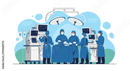 Surgical Team Performing Operation in Modern Operating Room with Advanced Medical Equipment