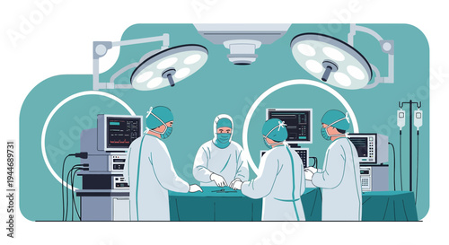 Surgical Team Performing Operation in Modern Operating Room with Advanced Medical Equipment