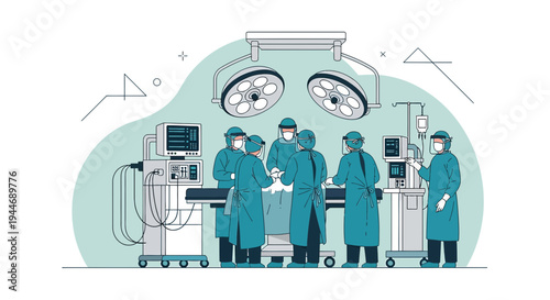 Surgical Team Performing Operation in Modern Operating Room with Medical Equipment