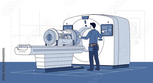 Technician Operating Advanced CT Scanner for Medical Imaging Diagnosis