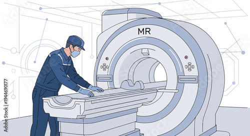 Technician Preparing MRI Machine for Patient Scan in Modern Medical Facility