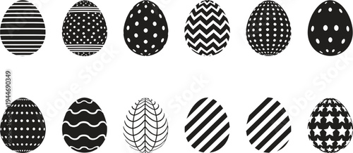black and white decorated easter eggs collection