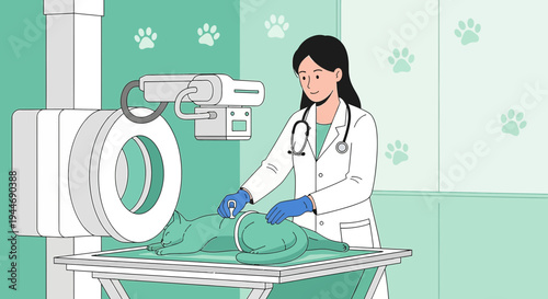 Veterinarian Performing CT Scan on Dog in Modern Clinic, Animal Healthcare