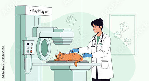 Veterinarian Performing X-Ray Imaging on a Cat in a Modern Clinic