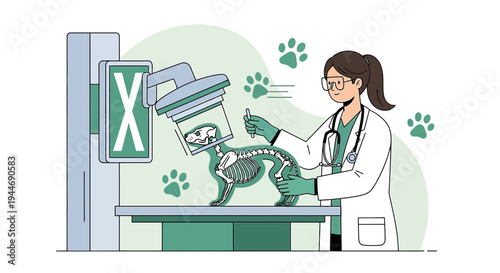 Veterinarian Performing X-ray on Dog Skeleton, Veterinary Clinic Scene